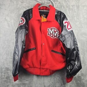 Michael Jackson Mickey Mouse Jacket Mens XL Red Black Varsity Jacket Button Snap